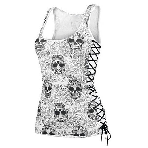 New Skull Head Design Tops Sleeveless White T Shirts Fitness Women Vest Casual Camisole