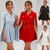 Slim Blazer Dress Office Cape Collar Sleeveless High Waist Casual Button Belt Mini Dresses Solid Color Party Vestido