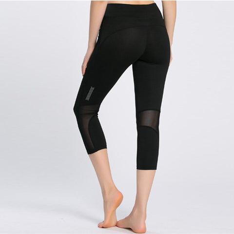 New Sporting Workout Leggings Women Sexy Mesh Splicing Reflective Night Runs Fitness Legging Breathable Elastic Slim Capri Pants