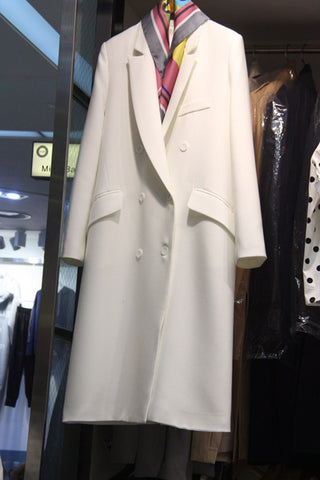 New Spring Autumn  Ladies White Professional Small Suit Jacket Long Trench Coat Women's Double Breasted Blazer Jacket Out