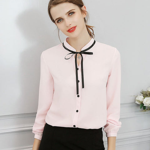 New Spring Autumn Tops Women Blouse Fashion Office Lady Long Sleeve Bow Slim White Shirt Female Cute Bodycon Work Blouses Blusas