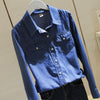 Spring Autumn Women Long Sleeve Turn-down Collar Denim Shirts Double Pocket All-matched Casual Blouse  S304