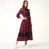 Spring Autumn Women's Casual Plaid Stitching Lace Long Arab Ladies Dress