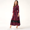 Spring Autumn Women's Casual Plaid Stitching Lace Long Arab Ladies Dress