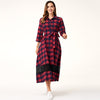 Spring Autumn Women's Casual Plaid Stitching Lace Long Arab Ladies Dress
