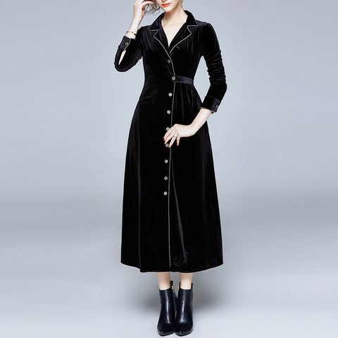 Spring Autumn X-Long Blazers Women Long Sleeve Maxi Dress Tops Female Slim Vintage Velvet Blazers Windbreaker Coat