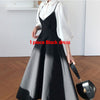 Spring Dress 2023 Women Single Breasted Lantern Sleeve Shirt Set+Camisole Bow Pleated Solid Dresses Office Elegant Dress