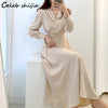 Spring Elegant Apricot Dress Woman V-neck Long-sleeve Clothing Korean High Waist Vestido Dress Female Business Bodycon 2023