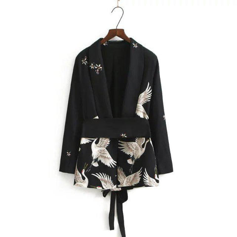 New Spring European Fashion Belt Small Female Suit Printing Women Blazers And Jackets Xdz0927