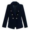 Spring Women Midnight Navy Slim Velvet Blazer Jacket Office Lady Double Breasted Simple Blazers Female Party Clothes