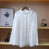 Spring Japan Style Mori Girl Women Blouse Asymmetric Design Lace Stand Collar Loose Double Cotton Yarn Shirts Women