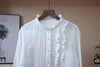 Spring Japan Style Mori Girl Women Blouse Asymmetric Design Lace Stand Collar Loose Double Cotton Yarn Shirts Women