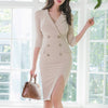Spring Office Lady Suit Dress Sexy Casual Slim Button Business Style Knee-Length Slit Dress