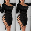 Spring Sexy Women Dress Gown Black Long Sleeve Sexy Sexy Lady Bodycon Hollow Short Dresses Party Night Club Summer