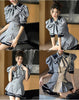 Spring Summer Women's Skirts Suits Half Puff Sleeve Shirts Blouses Tops And Pleated Patchwork Graceful Skirt Suits Set NS660