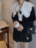 Spring Women Three Piece Sets Long Sleeves Solid Suit + White Lace Vintage Solid Blouse Shirt +sweet Solid Black Skirt Suits