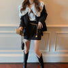 Spring Women Three Piece Sets Long Sleeves Solid Suit + White Lace Vintage Solid Blouse Shirt +sweet Solid Black Skirt Suits