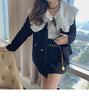 Spring Women Three Piece Sets Long Sleeves Solid Suit + White Lace Vintage Solid Blouse Shirt +sweet Solid Black Skirt Suits