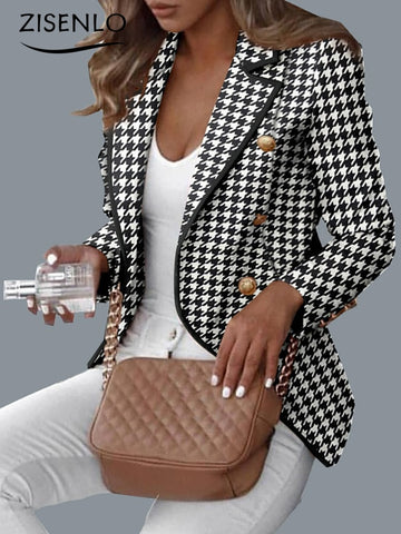 Spring and Autumn Long Sleeve Double-breasted Small Suit Coat Women's Blazer Suits Plaid Blazer Blazer Women Women's Jacket