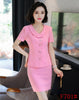 Style 2022 Summer Women Business Suits Two Piece Pink Skirt and Jacket Sets White Ladies Office Uniform Designs