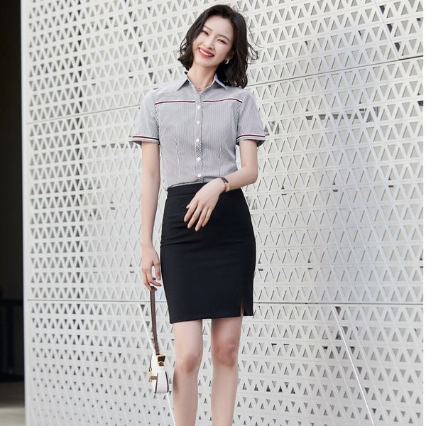 Style 2022 Formal Professional Women Business Suits with Skirt and Blouse Shirt Summer  Fabric OL Styles Blouses