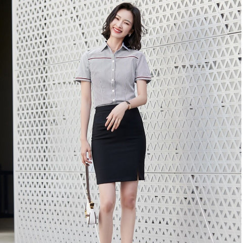 Style 2022 Formal Professional Women Business Suits with Skirt and Blouse Shirt Summer  Fabric OL Styles Blouses