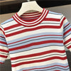 Style Summer 2 Piece Set Women Casual Outfit Knitted Skirt Suit Clothing Set Colorful Striated Tops And Knit Skirts SL048