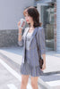 Style Women Suit Skirt  Summer  Blazer and Mini Pleated Skirt Set Complete Office Outfit Women  Skirt and Jacket Set Stripe