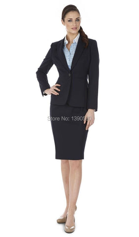 Style custom made 100% wool dark Navy OL one button peak lapel women office uniform(jacket+skirt)