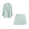 Suit Set 2 piece set women Plaid Tweed Blazer+Skirts Sets Vintage Double Breasted Woman Two Pieces Sets