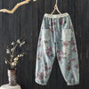 Summer Arts Atyle Women Casual Loose Print Cotton Denim Patchwork Ankle-length Pants Elastic Waist Harem Pants Jeans W703