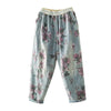 Summer Arts Atyle Women Casual Loose Print Cotton Denim Patchwork Ankle-length Pants Elastic Waist Harem Pants Jeans W703