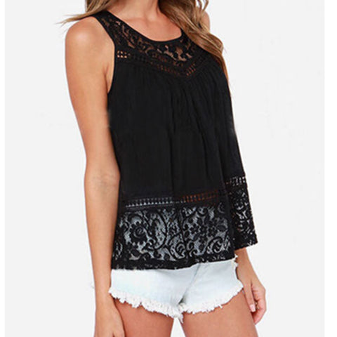 New Summer Cotton Chiffon Tanks Sexy Open Back Sleeveless Tanks Top Crochet Lace Shirt Bottoming Women's Fashion Crop Top 85Z