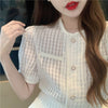 Summer Elegant Women Blue Shorts Set Puff Sleeve Single Breasted White  Plaid Top High Waist Shorts 2 Piece Sets