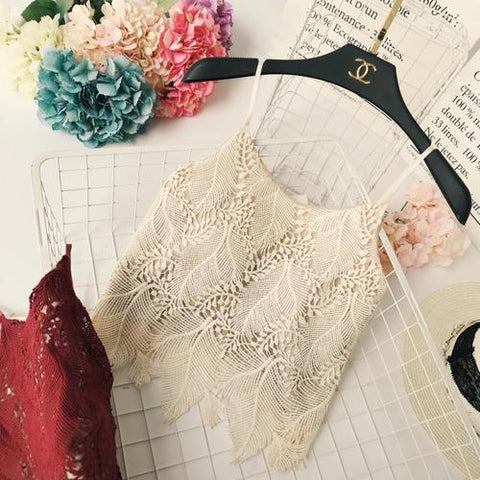 New Summer Ladies Sexy Lace Hook Hollow Out Camis Short Straight Double-deck Camisole Women Holiday Casual Strap Fit Crop Tops