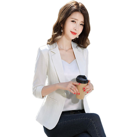 Summer Thin Small Suit Jacket 2023 Lady Slim Single Button Blazer Women Casual Seven Points Sleeve Coat S-5XL Y289