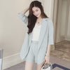New Summer Two Piece Big Size Women Linen Blazer + Shorts Formal Suits Loose Lady Midi Long Blazers Thin Sun Protection Coat 385