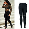 New Summer Women Skinny Pants Casual Solid Basic Denim Hole Jeans High Waist Jeans Black White Pencil Jeans Trouser Plus Size