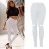 New Summer Women Skinny Pants Casual Solid Basic Denim Hole Jeans High Waist Jeans Black White Pencil Jeans Trouser Plus Size