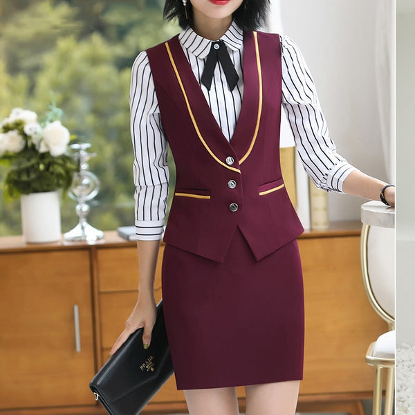 Summer work wear women suits skirt OL plus size 4XL vest uniform female clothes vest +Skirt 2 set formal office ladies suits