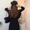 Sweater Long Dress Women Ruffles Slim Bodycon Long Sleeve O-neck Pleated Lace-up Dresses Chic Korean Dress Femme Vestidos