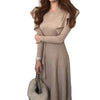 Sweater Long Dress Women Ruffles Slim Bodycon Long Sleeve O-neck Pleated Lace-up Dresses Chic Korean Dress Femme Vestidos