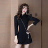 Three-Quarter Sleeve Foot Bath Foot Massage Technician Overalls Suit Chinese Style Girl Improved Black Cheongsam Dress