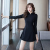 Three-Quarter Sleeve Foot Bath Foot Massage Technician Overalls Suit Chinese Style Girl Improved Black Cheongsam Dress