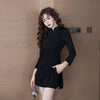 Three-Quarter Sleeve Foot Bath Foot Massage Technician Overalls Suit Chinese Style Girl Improved Black Cheongsam Dress