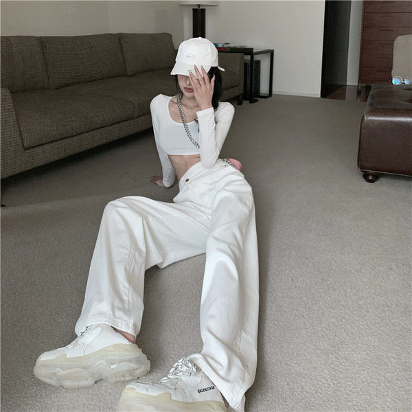 Vintage Jeans Woman Long Trousers Cowboy Female Loose Streetwear Mom Jeans High Waist Loose Straight Denim Pants