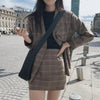 Vintage Plaid Blazer and Skirt Set  Single-breasted Long Sleeve Jacket + Mini Pencil Skirts 2 Piece Set Women Office Clothes