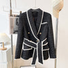 Winter Shawl Collor Elegant Warm Thick Fabric Woven Tweed Casual Women Bodycon Jacket Quality Blazer with Belt