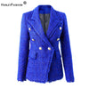 Winter Thick Fabric Tweed Royal Blue Jackets for Women 2023 Shining Skinny  Lady Blazer