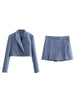 Women Blazer Suit 2023 Simple Solid Office Outfits Long Sleeve Button Short Coats+ High Waist Shorts Sets Two Pcs